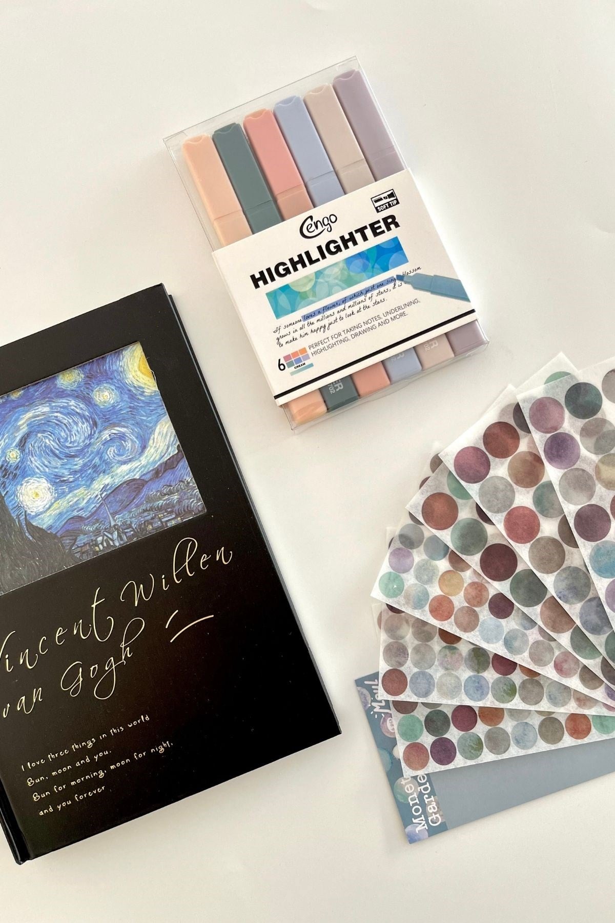 Van Gogh & Monet Esintili Art Collection 3 Parça Journal Seti / Marker / Ayraç / Defter / Sticker