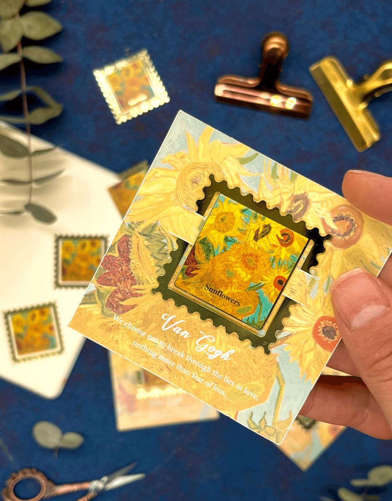 Van Gogh Sunflowers Tablosu Desenli Metal Kitap Ayracı / Ataş / Yer Imi