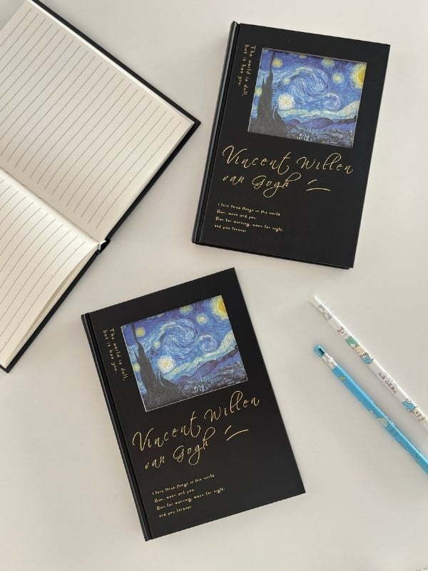 Van Gogh Yıldızlı Gece Tasarımı Çizgili Sert Kapak Defter/Ajanda/Planlayıcı/Bullet Journal