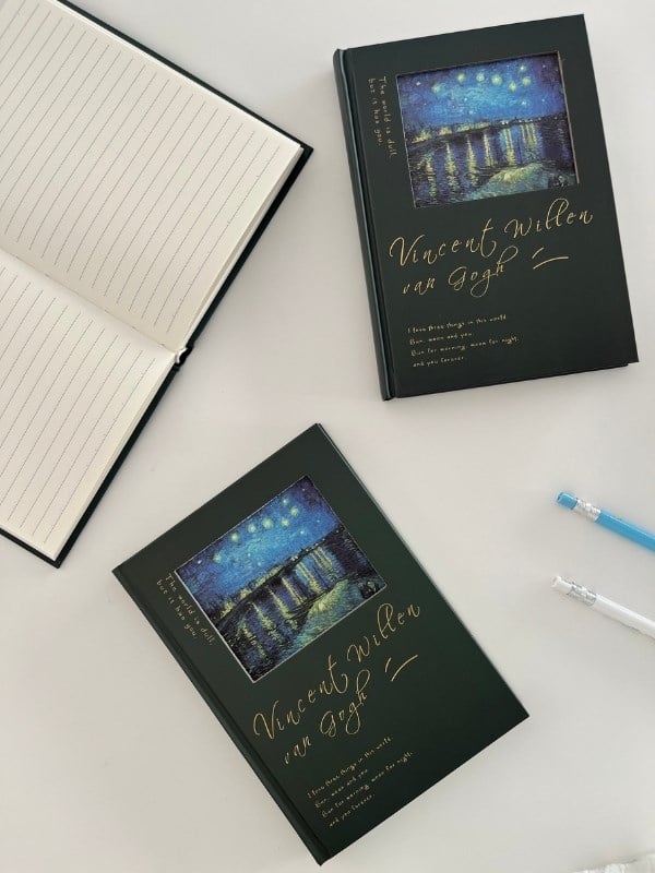 Van Gogh Yıldızlı Nehir Tasarımlı Çizgili Sert Kapak Defter/Ajanda/Planlayıcı/Journal