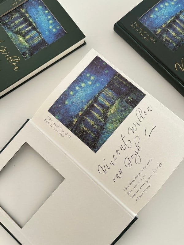 Van Gogh Yıldızlı Nehir Tasarımlı Çizgili Sert Kapak Defter/Ajanda/Planlayıcı/Journal