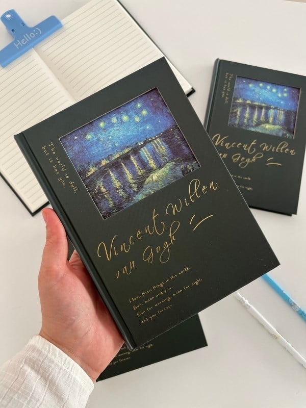 Van Gogh Yıldızlı Nehir Tasarımlı Çizgili Sert Kapak Defter/Ajanda/Planlayıcı/Journal