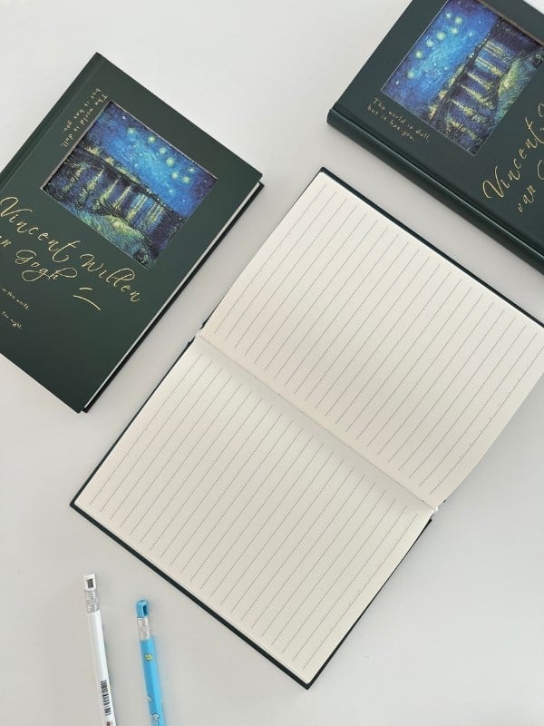 Van Gogh Yıldızlı Nehir Tasarımlı Çizgili Sert Kapak Defter/Ajanda/Planlayıcı/Journal
