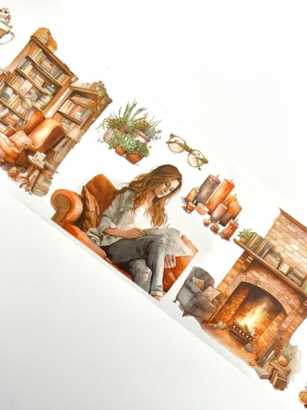 Vintage Autumn Cozy Room Sonbahar Ev Tasarımı 2m Washi Bant/Masking Tape/Desenli Bant/Bullet Journal