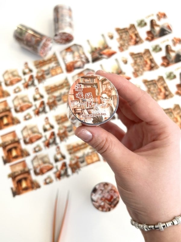Vintage Autumn Cozy Room Sonbahar Ev Tasarımı 2m Washi Bant/Masking Tape/Desenli Bant/Bullet Journal