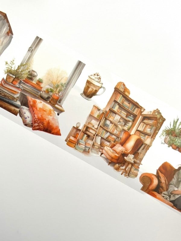 Vintage Autumn Cozy Room Sonbahar Ev Tasarımı 2m Washi Bant/Masking Tape/Desenli Bant/Bullet Journal