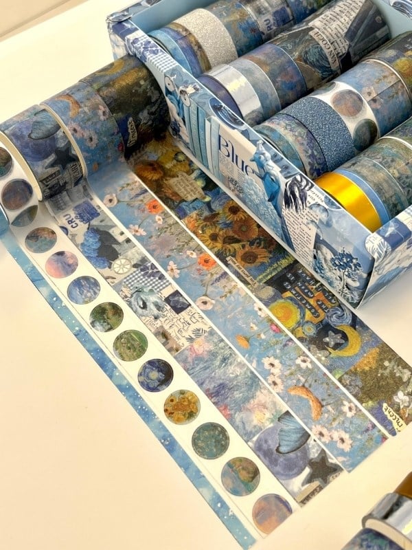 Vintage Blue Impression Gallery 24'lü Dekoratif Washi Bant Koleksiyon Seti/Washi Tape/Desenli Bant