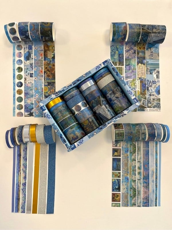 Vintage Blue Impression Gallery 24'lü Dekoratif Washi Bant Koleksiyon Seti/Washi Tape/Desenli Bant