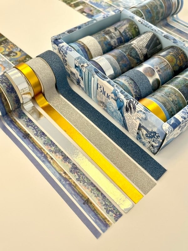 Vintage Blue Impression Gallery 24'lü Dekoratif Washi Bant Koleksiyon Seti/Washi Tape/Desenli Bant