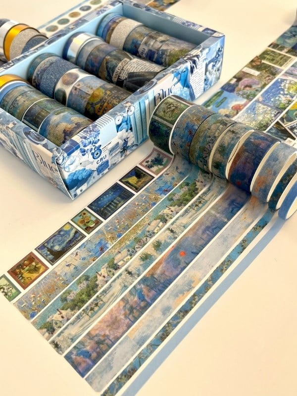 Vintage Blue Impression Gallery 24'lü Dekoratif Washi Bant Koleksiyon Seti/Washi Tape/Desenli Bant