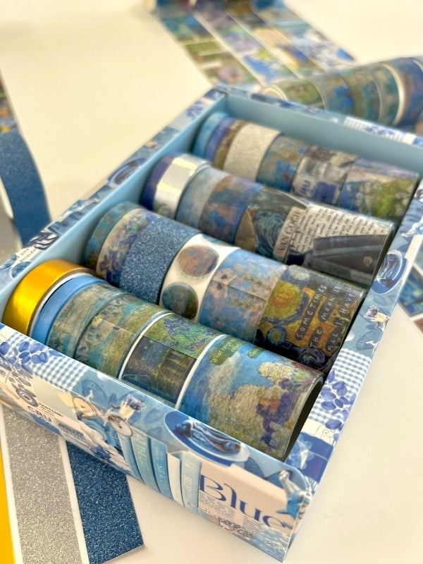 Vintage Blue Impression Gallery 24'lü Dekoratif Washi Bant Koleksiyon Seti/Washi Tape/Desenli Bant