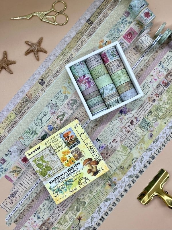 Vintage Botanik Temalı 20’li Washibant Seti-Wilderness Remains Serisi (20*2m)/Masking Tape/Desenli Bant