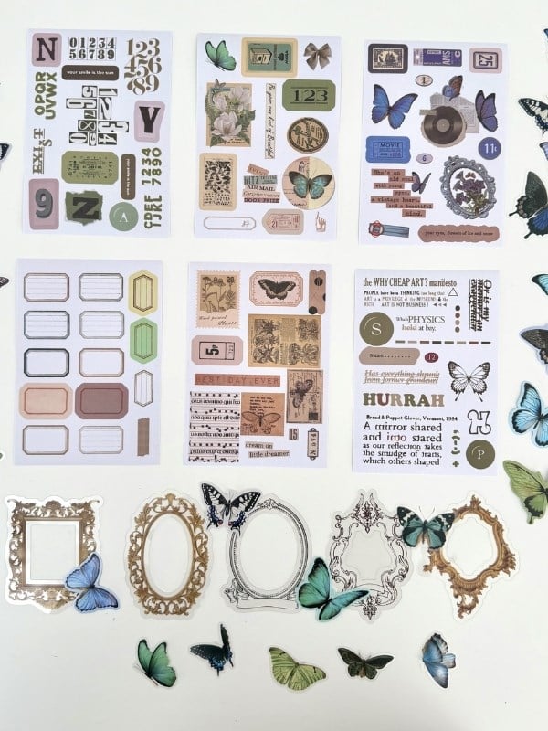 Vintage Butterfly Archive Kelebek Temalı 140 Parça Dopdolu Journal Scrapbook Seti/Defter/Washi Bant
