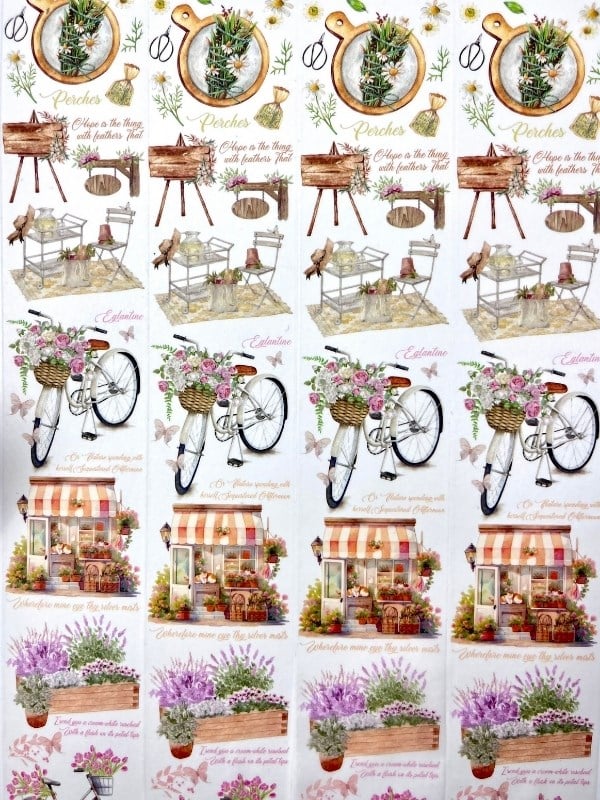 Vintage Çiçekçi Dükkanı ve Lavanta Temalı 2m Washi BantWashi Tape/Masking Tape/Desenli Bant