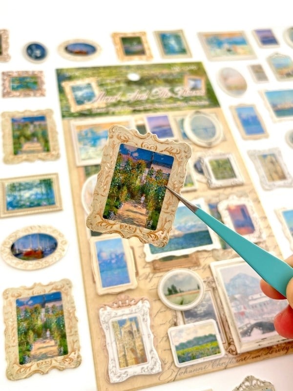 Vintage Claude Monet Tabloları Temalı 2 Yaprak 27 Adet Stereoskopik Sticker Seti/Etiket/Çıkartma