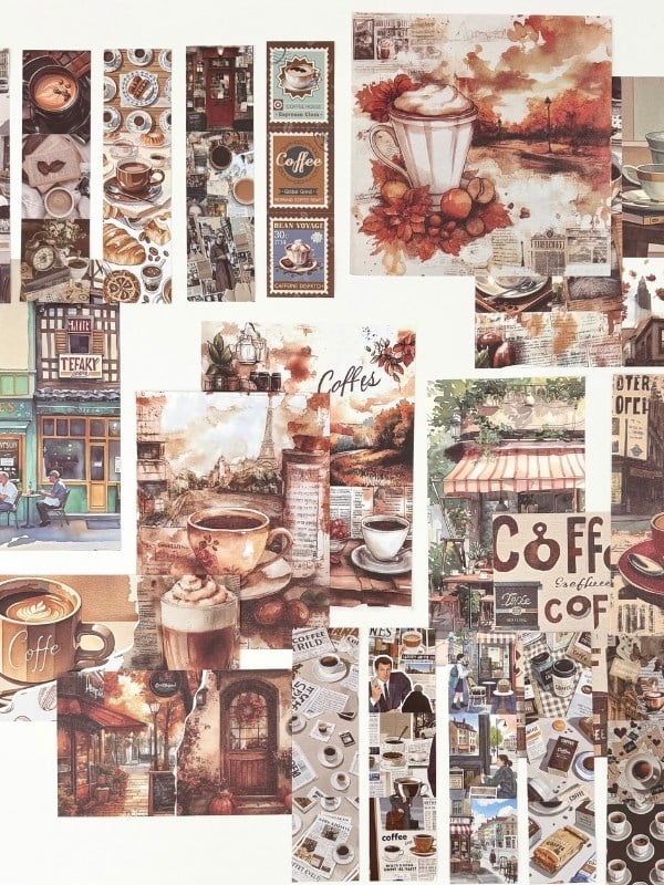 Vintage Coffee Time Kahve Temalı 147 Parça Dopdolu Journal Scrapbook Seti/Defter/Sticker/Washi Bant