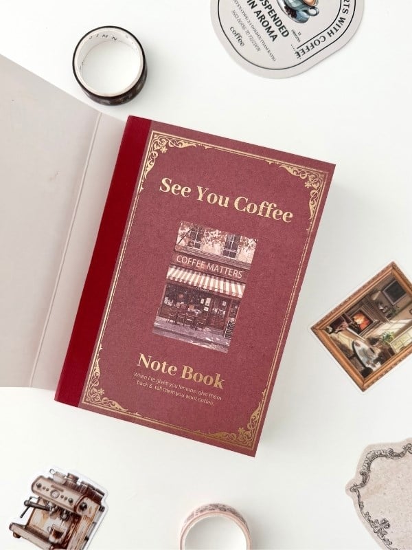 Vintage Coffee Time Kahve Temalı 147 Parça Dopdolu Journal Scrapbook Seti/Defter/Sticker/Washi Bant