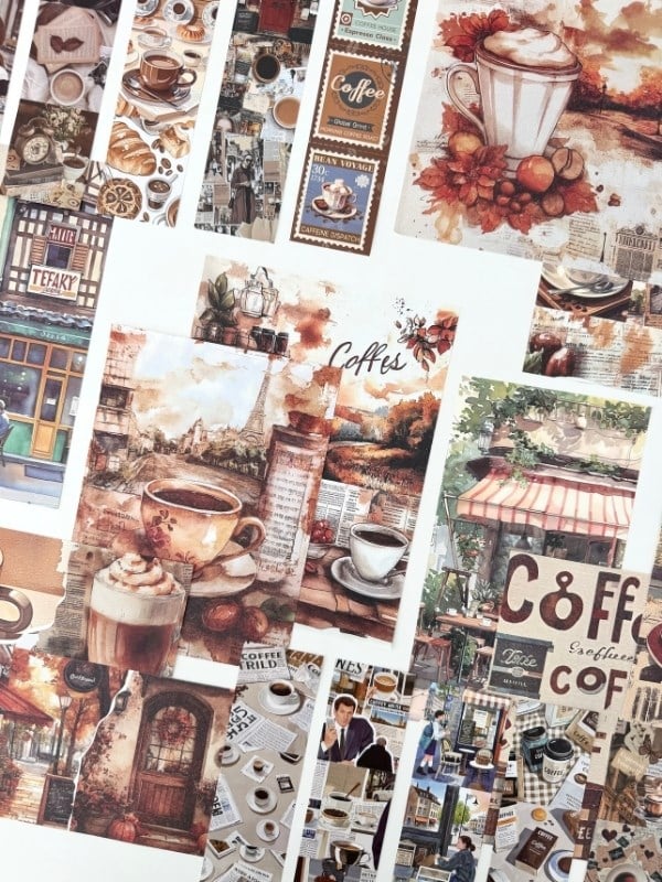Vintage Coffee Time Kahve Temalı 147 Parça Dopdolu Journal Scrapbook Seti/Defter/Sticker/Washi Bant