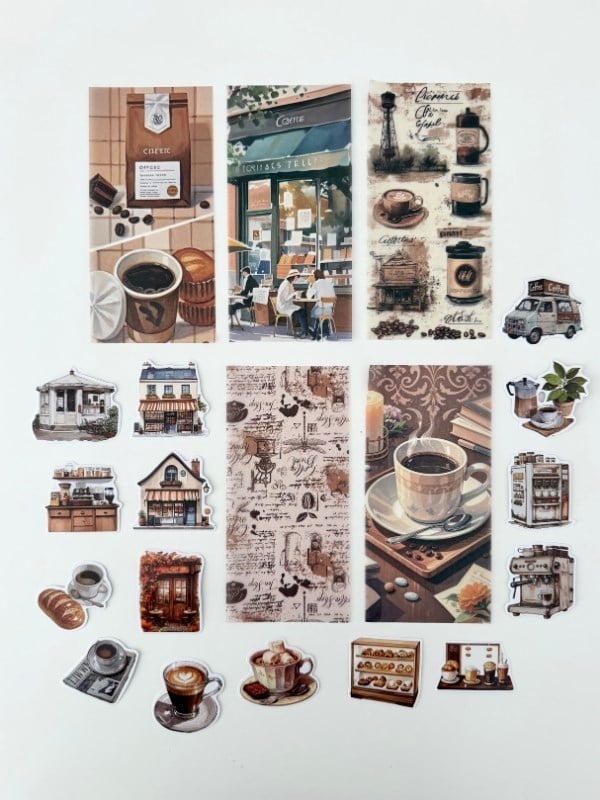Vintage Coffee Time Kahve Temalı 147 Parça Dopdolu Journal Scrapbook Seti/Defter/Sticker/Washi Bant