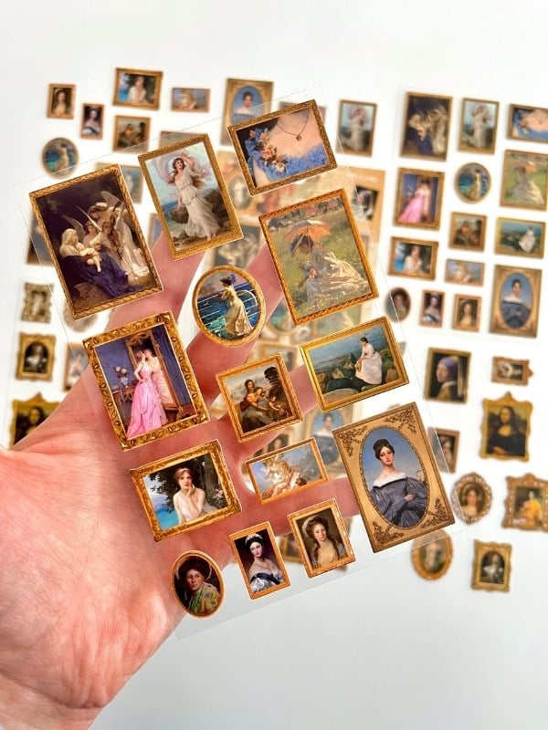 Vintage Girl Klasik Kadın Portre Tabloları Temalı 2 Yaprak 27 Adet Stereoskopik Sticker Seti/Etiket/Çıkartma