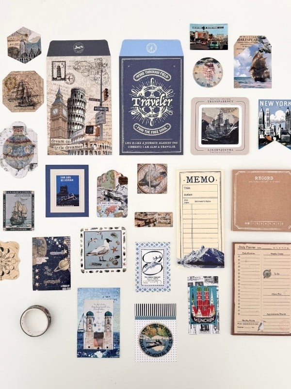 Vintage Global Travel Seyahat Temalı 154 Parça Dopdolu Journal Scrapbook Seti/Defter/Washi Bant