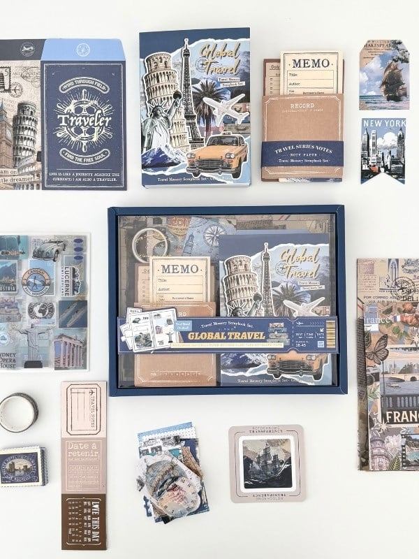 Vintage Global Travel Seyahat Temalı 154 Parça Dopdolu Journal Scrapbook Seti/Defter/Washi Bant