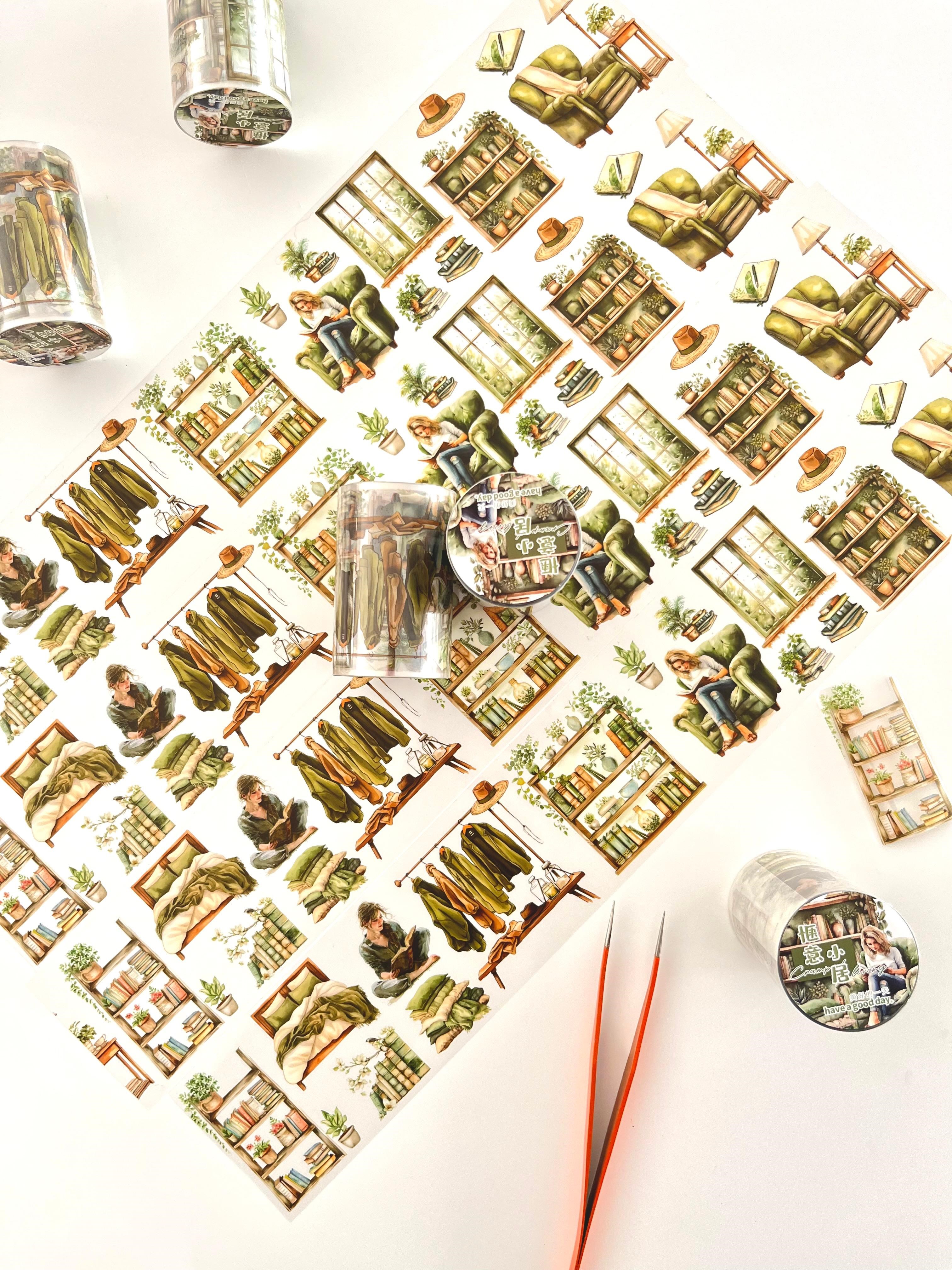 Vintage Green Interior Room Yeşil Ev Tasarımı 2m Washi Bant/Masking Tape/Desenli Bant/Bullet Journal