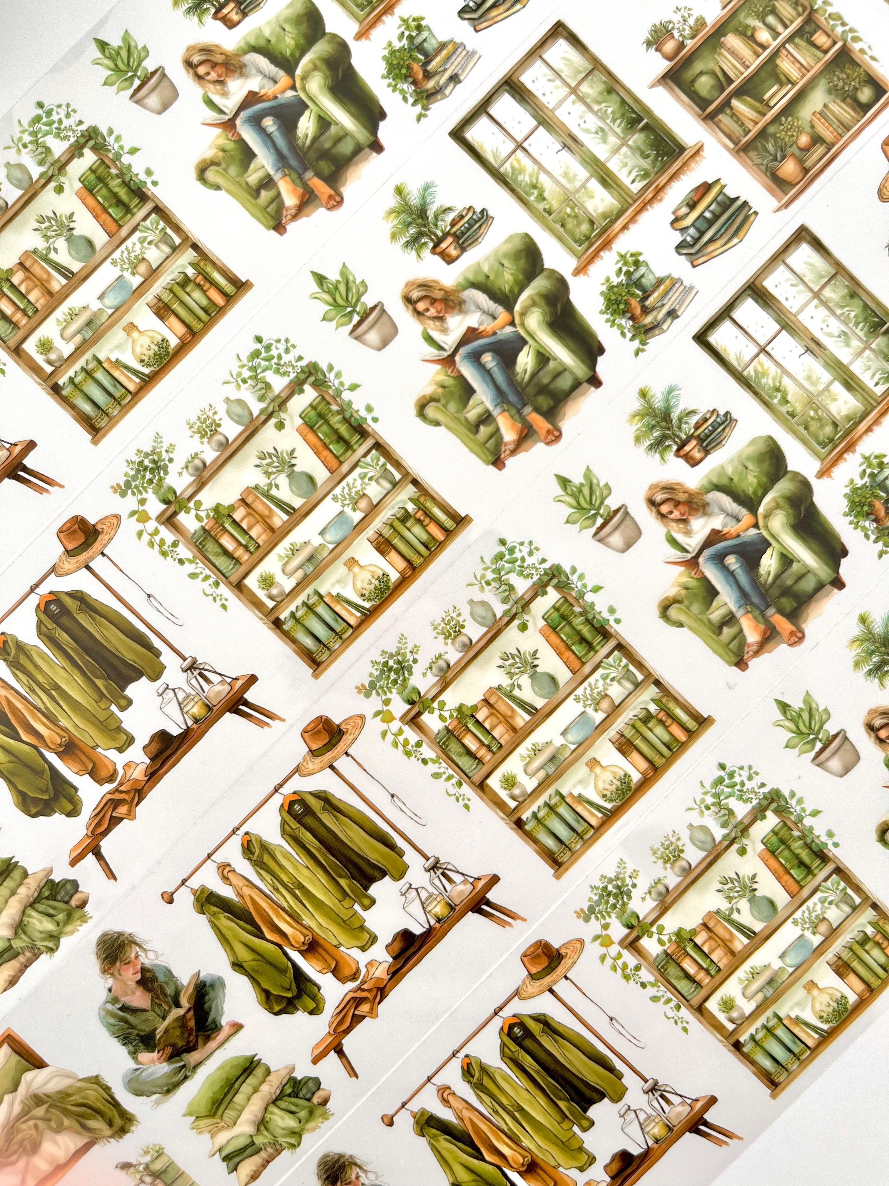Vintage Green Interior Room Yeşil Ev Tasarımı 2m Washi Bant/Masking Tape/Desenli Bant/Bullet Journal