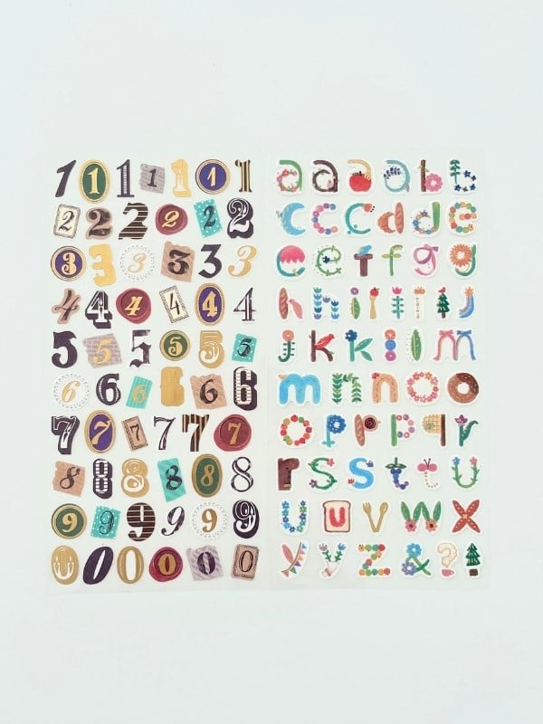 Vintage Harfler Rakamlar Ve Semboller Temalı 6 Yaprak 289 Adet Sticker Set / Etiket / Çıkartma