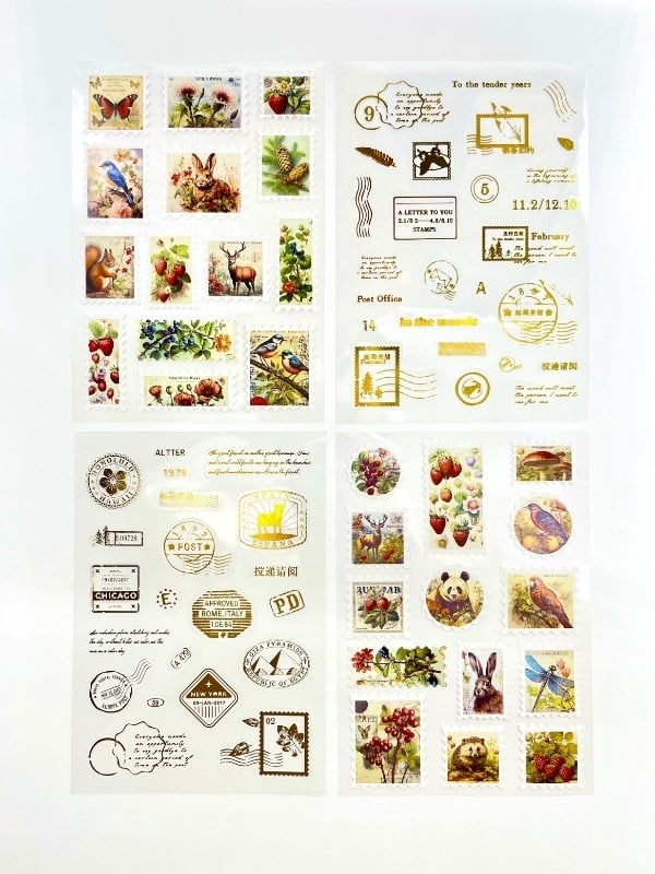 Vintage Hayvan & Meyve Ve Altın Yaldızlı Mühür Tema 4 Yaprak 75 Adet Pul Sticker Set/Etiket/Çıkartma