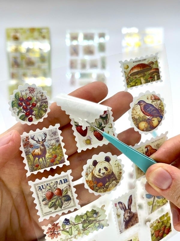 Vintage Hayvan & Meyve Ve Altın Yaldızlı Mühür Tema 4 Yaprak 75 Adet Pul Sticker Set/Etiket/Çıkartma