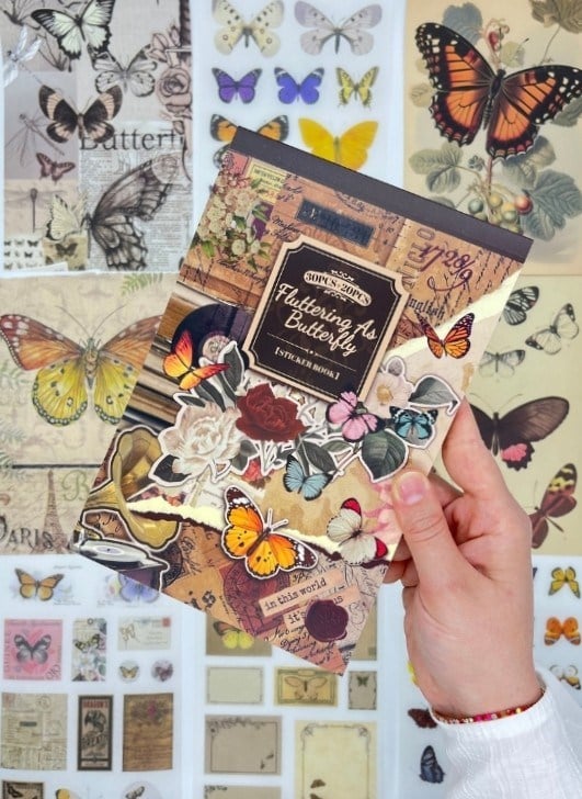 Vintage Kelebek Temalı 30 Yaprak 316 Adet Sticker 20 Yaprak Scrapbook Kağıdı Defteri/Etiket/Çıkartma