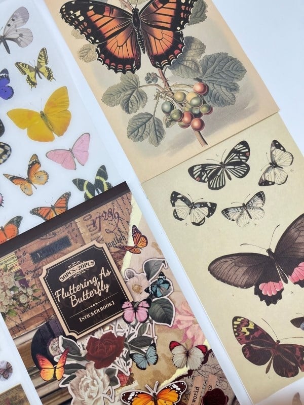 Vintage Kelebek Temalı 30 Yaprak 316 Adet Sticker 20 Yaprak Scrapbook Kağıdı Defteri/Etiket/Çıkartma