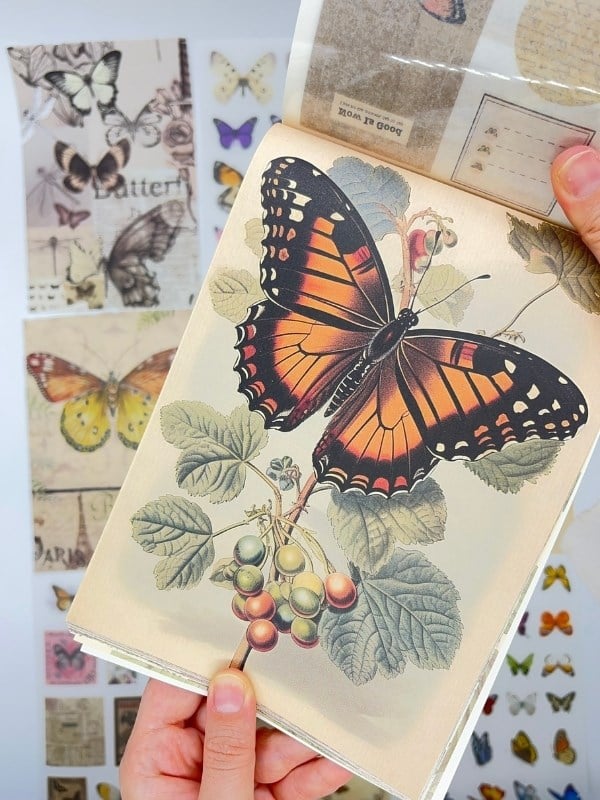 Vintage Kelebek Temalı 30 Yaprak 316 Adet Sticker 20 Yaprak Scrapbook Kağıdı Defteri/Etiket/Çıkartma