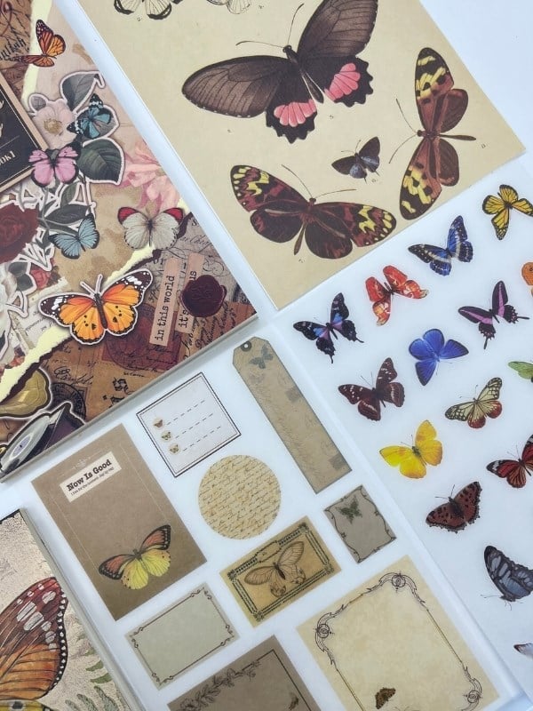 Vintage Kelebek Temalı 30 Yaprak 316 Adet Sticker 20 Yaprak Scrapbook Kağıdı Defteri/Etiket/Çıkartma