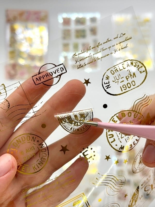 Vintage Kelebek Ve Altın Yaldızlı Mühür Temalı 4 Yaprak 68 Adet Pul Sticker Seti/Etiket/Çıkartma