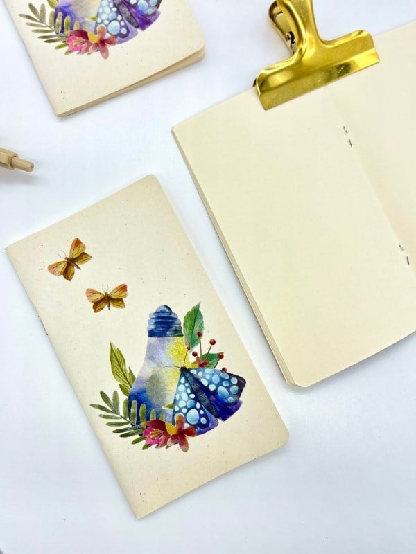 Vintage Kelebek ve Çiçek Desenli 64 Sayfa Çizgisiz Mini Defter/Notebook/Günlük