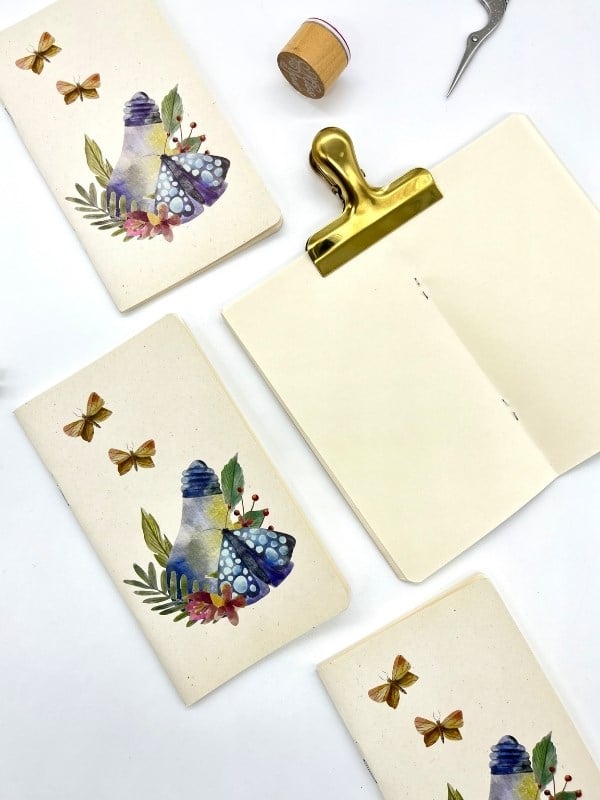 Vintage Kelebek ve Çiçek Desenli 64 Sayfa Çizgisiz Mini Defter/Notebook/Günlük