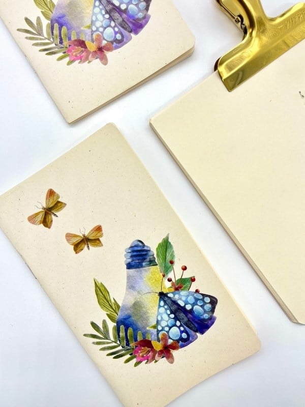 Vintage Kelebek ve Çiçek Desenli 64 Sayfa Çizgisiz Mini Defter/Notebook/Günlük