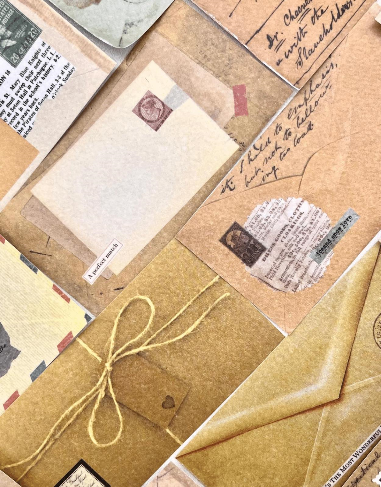 Vintage Mektup ve Zarf Desenli 50 Yaprak Sarı Defter Sticker / Bullet Journal / Scrapbook