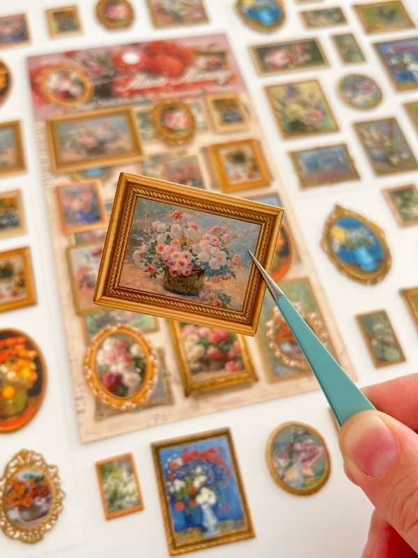 Vintage Mirror Memory Çiçek Tabloları Temalı 2 Yaprak 27 Adet Stereoskopik Sticker Seti/Etiket/Çıkartma