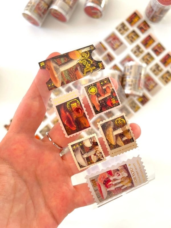 Vintage Mushroom Stamps 2m 126 Adet Pul Sticker Washi Bant/Masking Tape/Desenli Bant/Etiket/Çıkartma