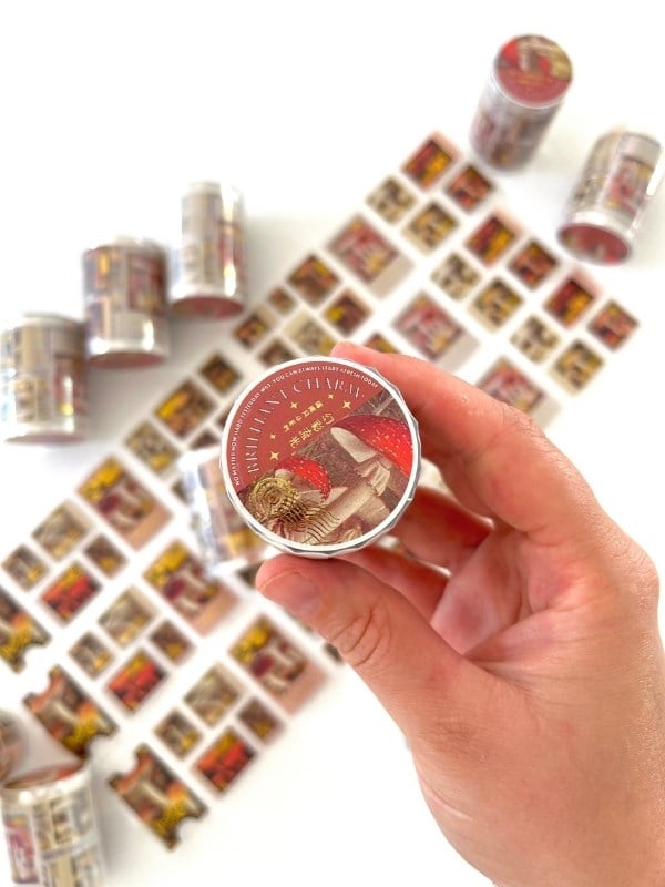 Vintage Mushroom Stamps 2m 126 Adet Pul Sticker Washi Bant/Masking Tape/Desenli Bant/Etiket/Çıkartma