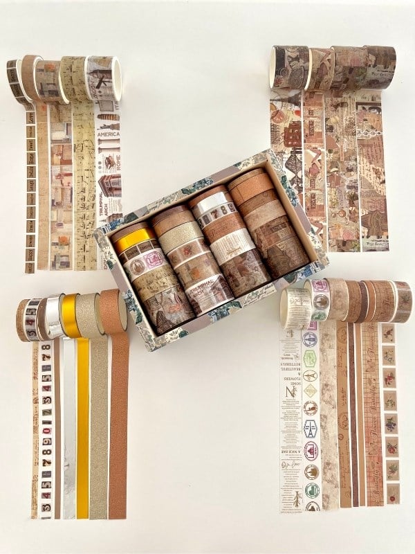 Vintage Old World Memories 24'lü Dekoratif Washi Bant Koleksiyon Seti/Washi Tape/Desenli Bant