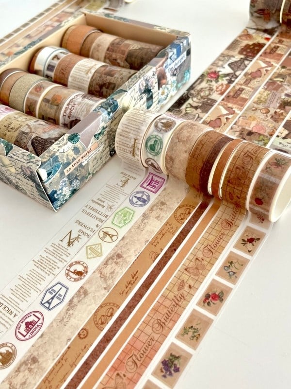 Vintage Old World Memories 24'lü Dekoratif Washi Bant Koleksiyon Seti/Washi Tape/Desenli Bant