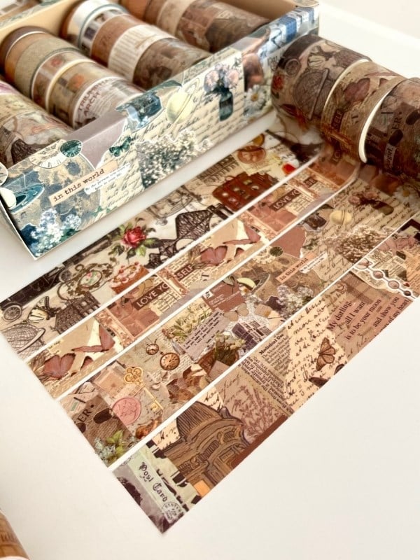 Vintage Old World Memories 24'lü Dekoratif Washi Bant Koleksiyon Seti/Washi Tape/Desenli Bant