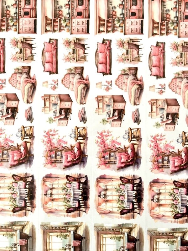 Vintage Pink Cozy Room Pembe Ev Tasarımı 2m Washi Bant/Masking Tape/Desenli Bant/Bullet Journal