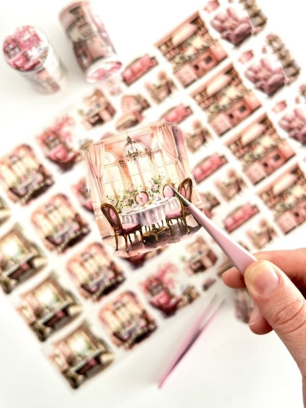 Vintage Pink Cozy Room Pembe Ev Tasarımı 2m Washi Bant/Masking Tape/Desenli Bant/Bullet Journal