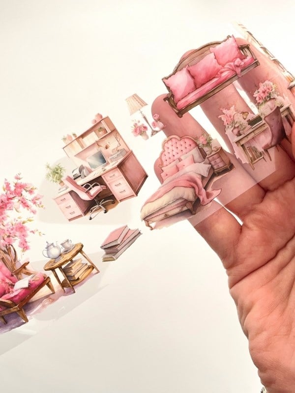 Vintage Pink Cozy Room Pembe Ev Tasarımı 2m Washi Bant/Masking Tape/Desenli Bant/Bullet Journal