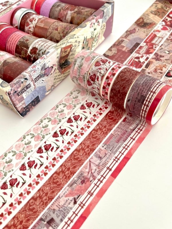 Vintage Pink Eternal Romance 24'lü Dekoratif Washi Bant Koleksiyon Seti/Washi Tape/Desenli Bant